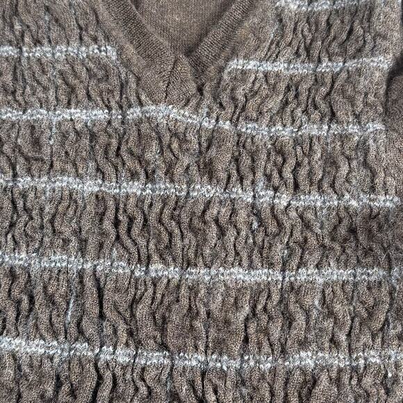 Merino Wool Sweater Women Med Brown Textured V-Neck Knit Top Y2K 90s Era Classic - Picture 4 of 15